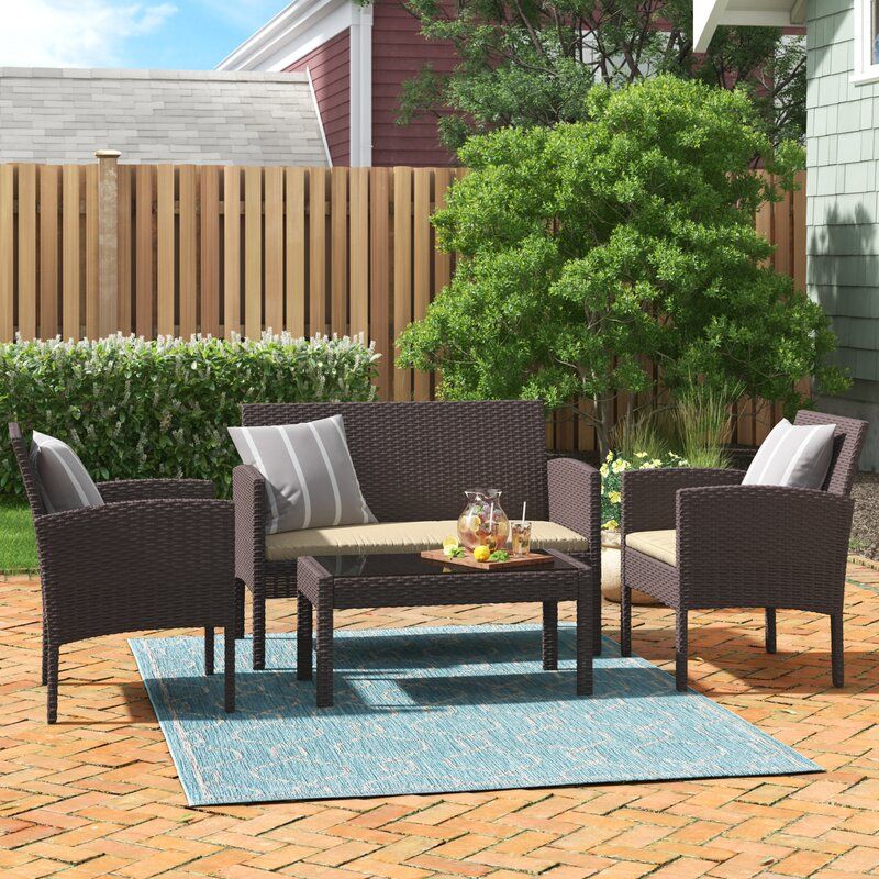 Lark Manor Hogans Wicker/Rattan 4-Person Seating Group with Cushions