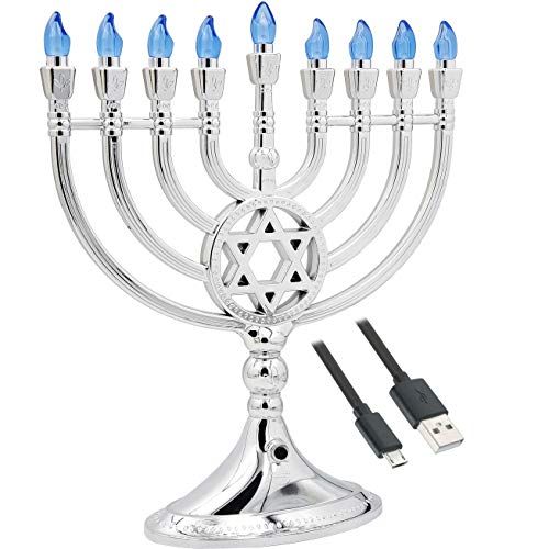 Traditional LED Electric Silver Hanukkah Menorah