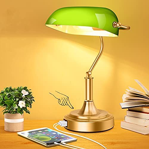 Green Glass Bankers Desk Lamp