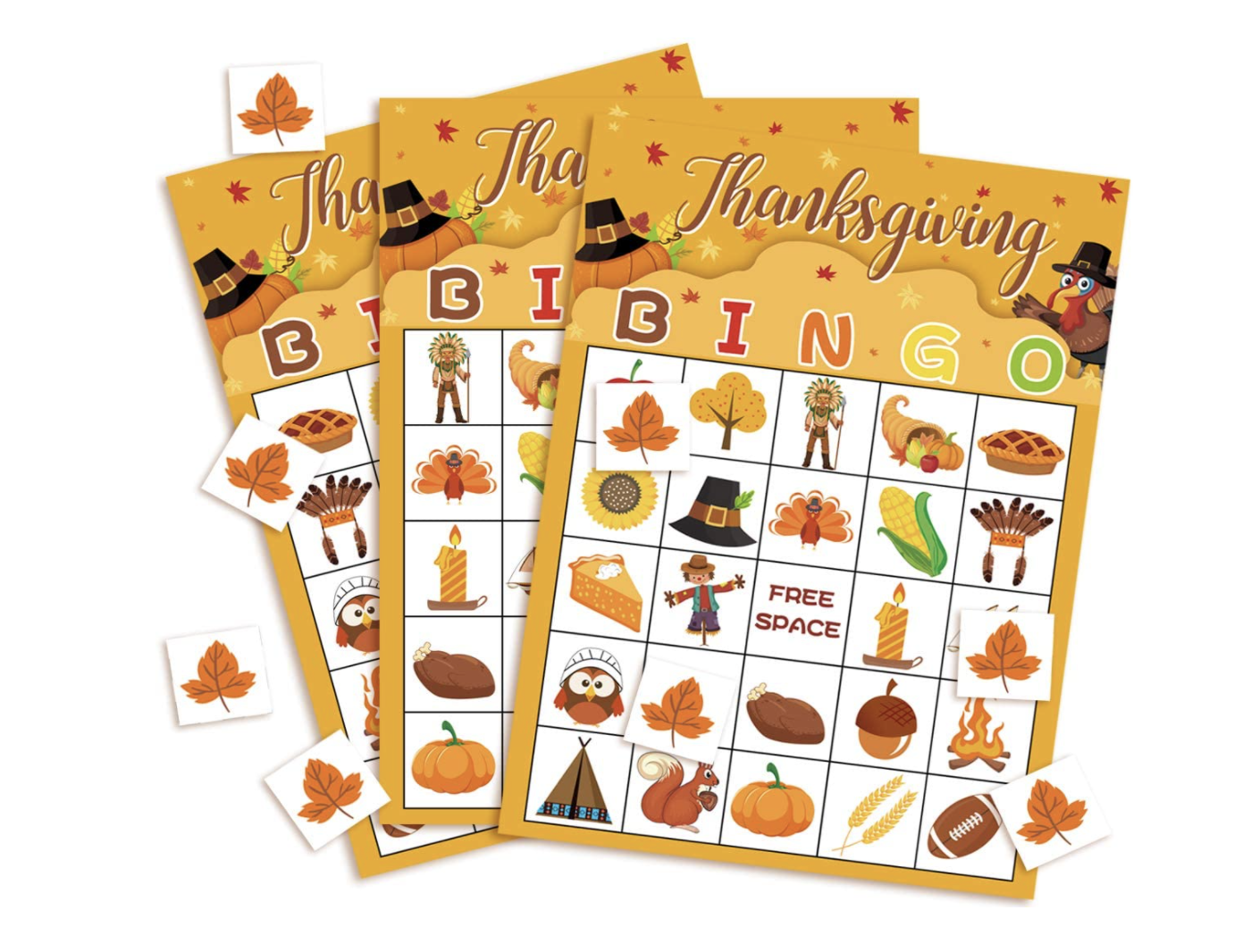 3omething New Thanksgiving Games Fall Bingo Cards for Kids School Class Party Activity Supplies -24 Players