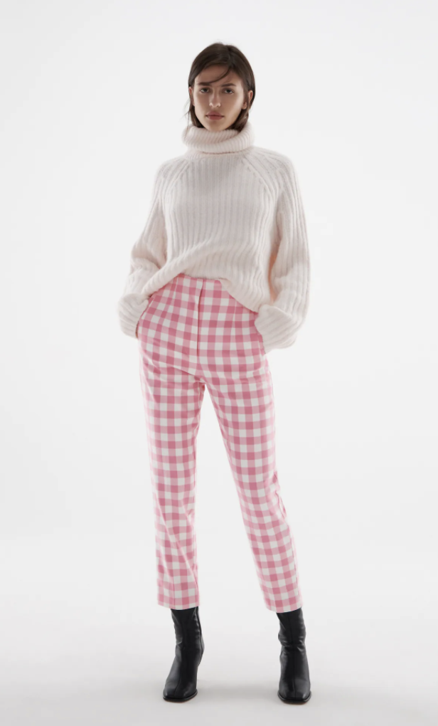 High-Waisted Gingham Pants