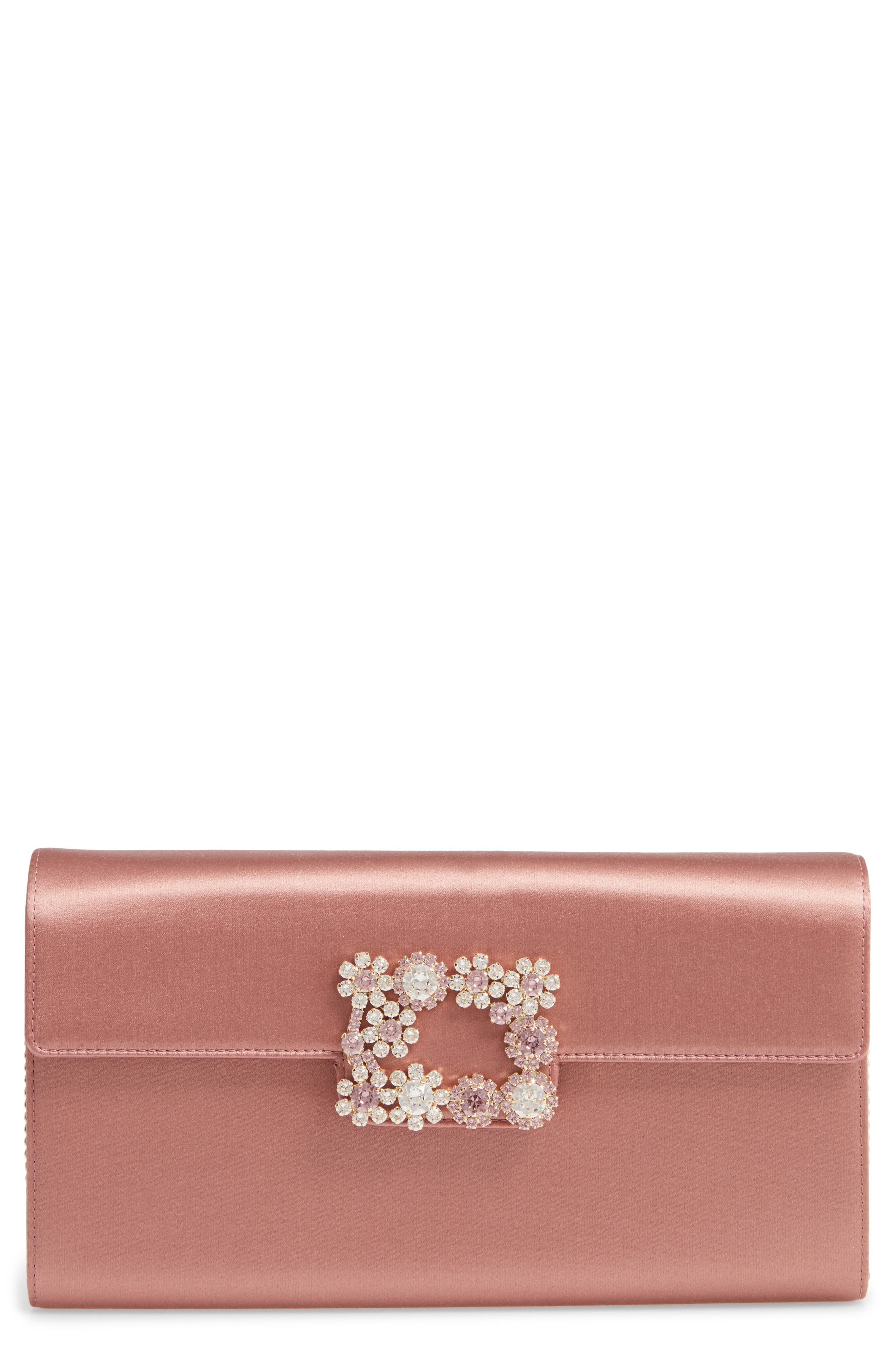 Flower Buckle Satin Clutch