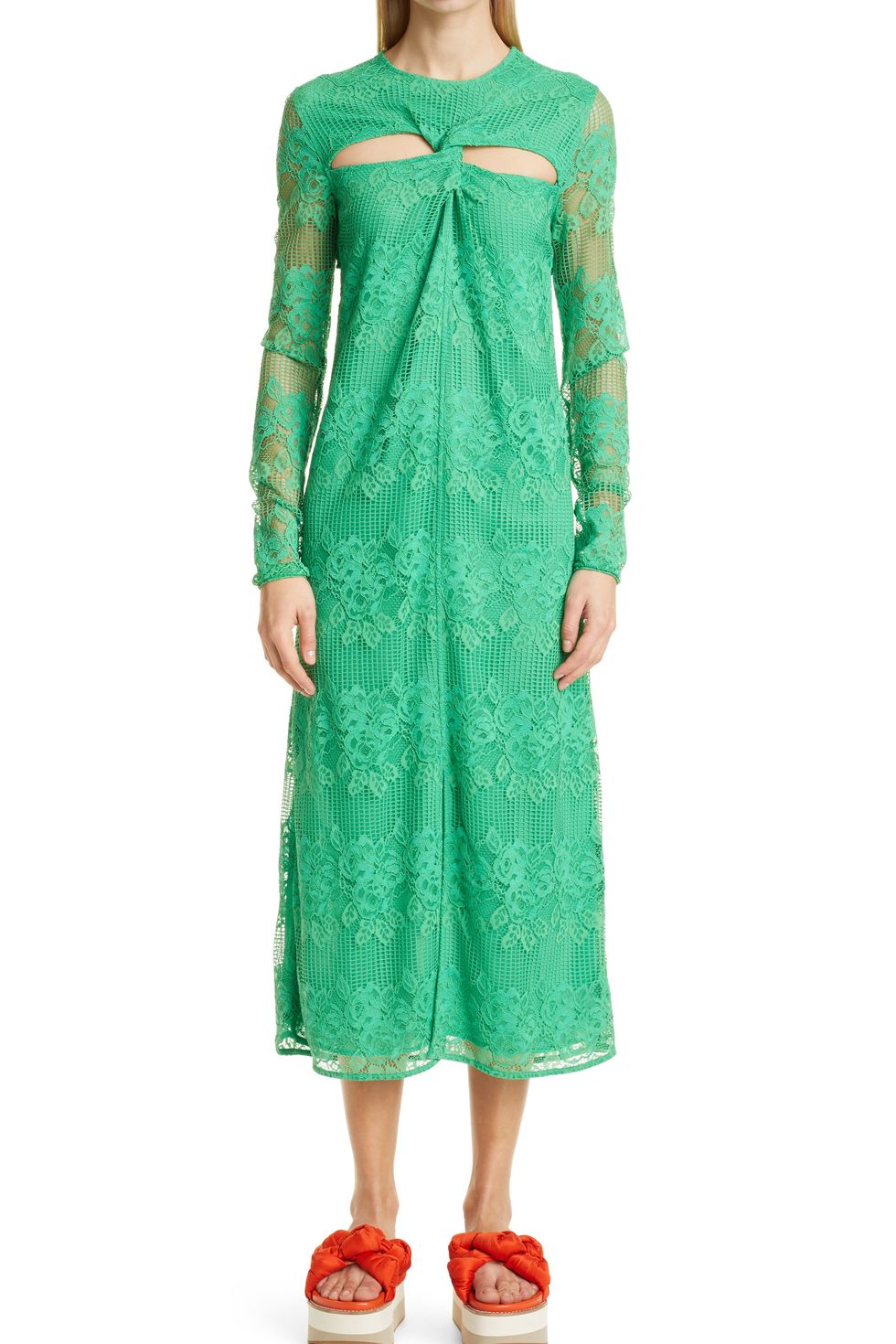 Floral & Geometric Lace Cutout Midi Dress