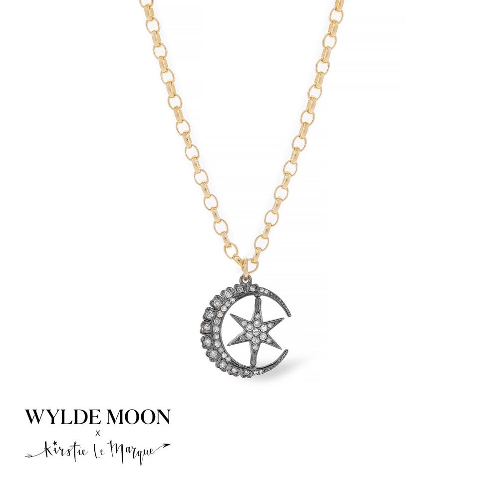 WYLDE MOON Diamond Crescent Moon & Spinning Star Necklace