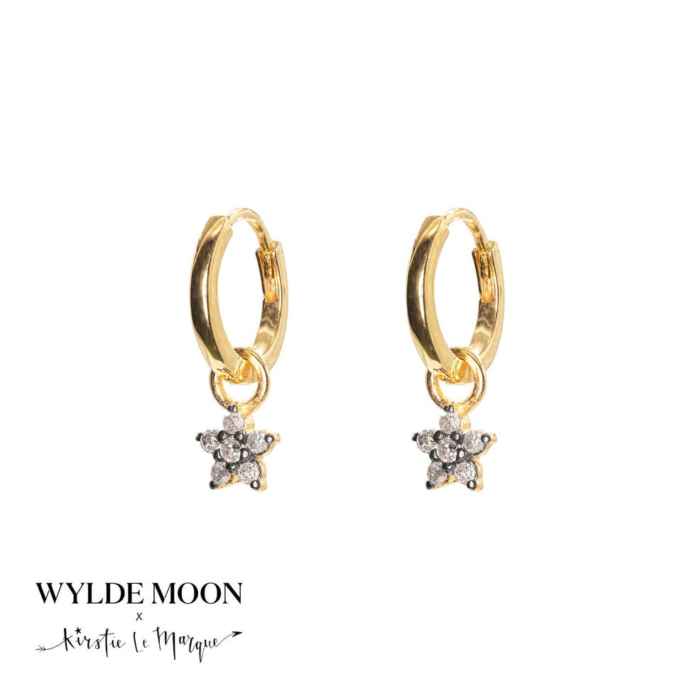 WYLDE MOON Diamond Moonflower Huggie Hoops