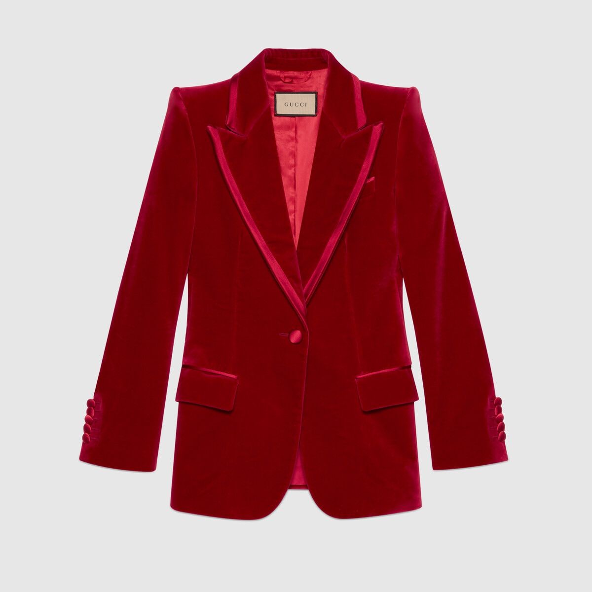 bright red velvet suit