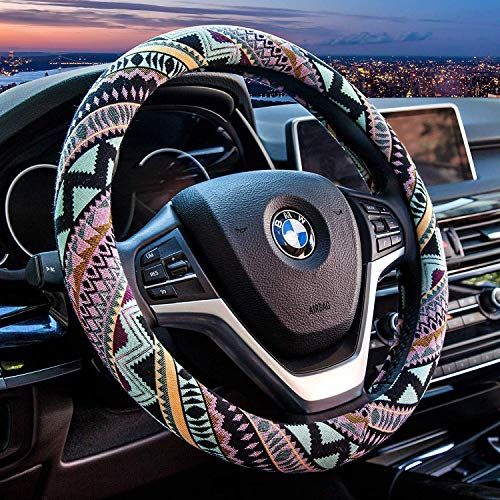 Valleycomfy Maya Universal 15 inch Steering Wheel Covers with Cloth for Women