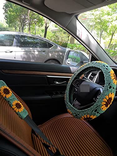 Handmade Crochet Sunflower Crochet Steering Wheel Cover for Women Girl