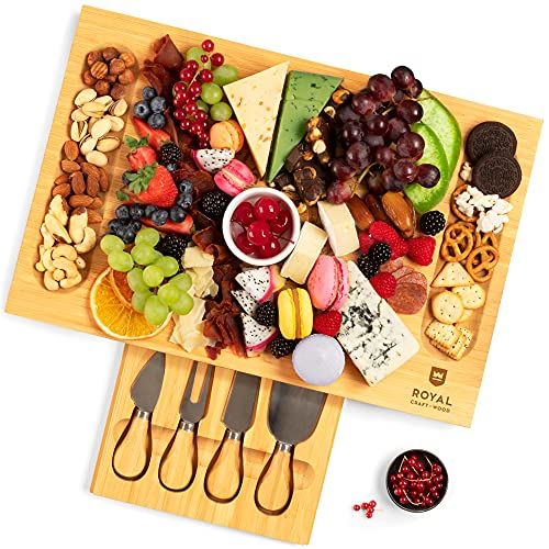 Bamboo Cheese Board Serving Tray Set