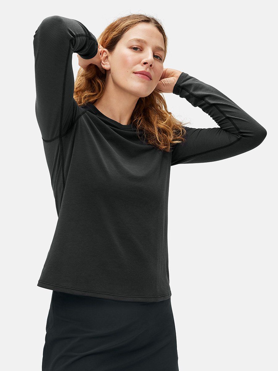 Shealles Long Sleeve Workout Shirts for Women Plain Loose Exercise Dry Fit Tops Side Split with Thumb Hole 