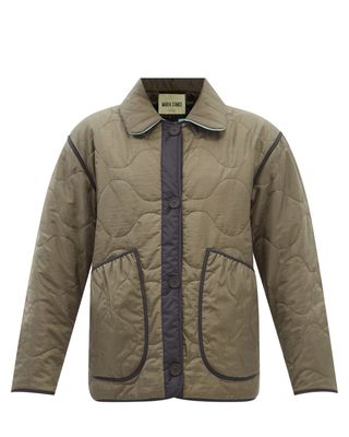 Reversible quilted shell jacket with removable collar
