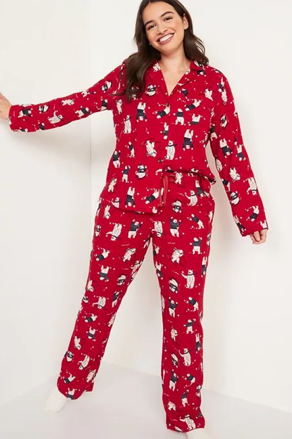 Matching Printed Flannel Pajama Set for Women