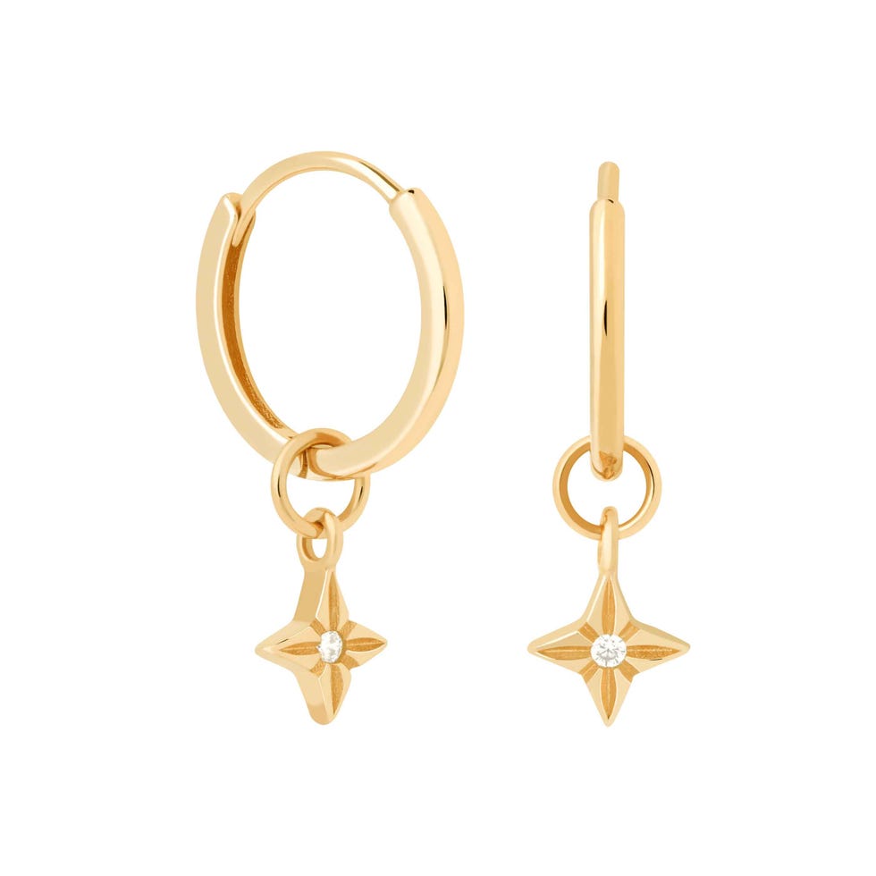 Etched Star Hoops in Gold