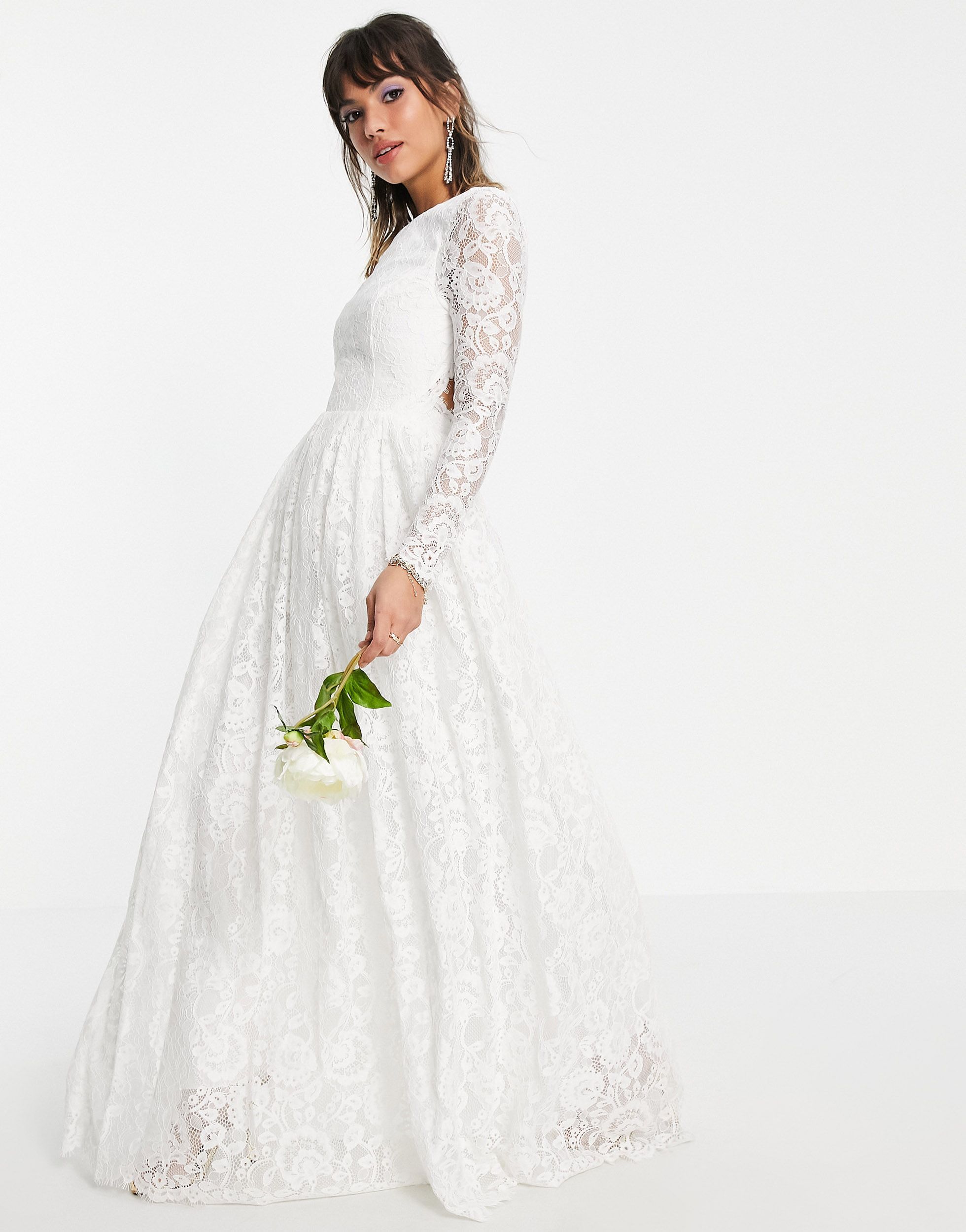 white long sleeve bridal dress