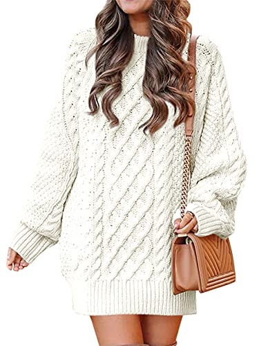 Chunky Cable Knit Crewneck Sweater Dress 