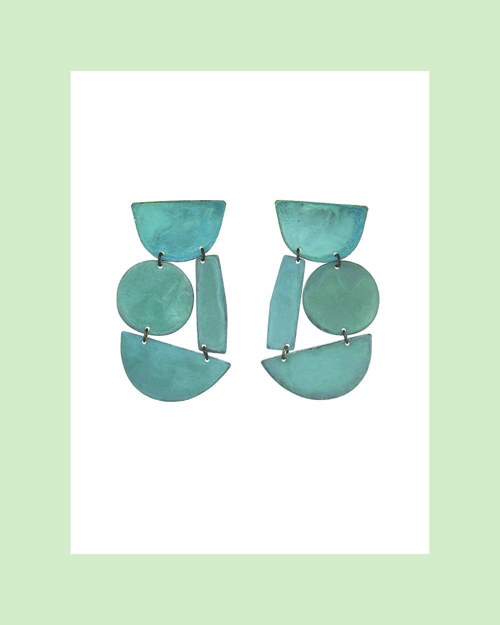 Masha Cyan Patina Brass Drop Earrings