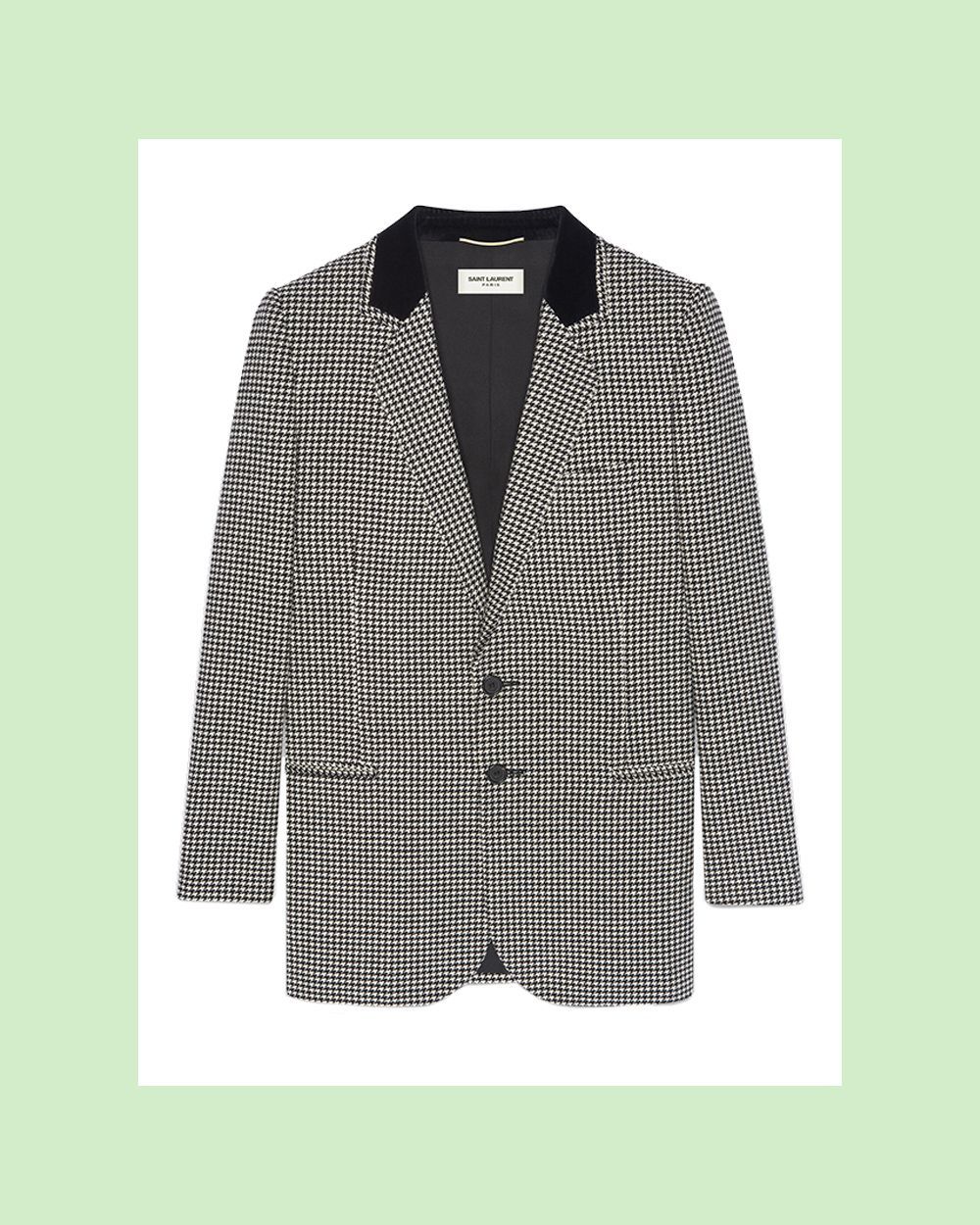 Single-Breasted Jacket in Houndstooth Wool and Velvet Collar