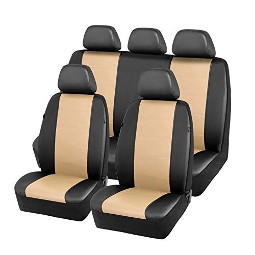 Beige Car Front Seat Cushions Faux Leather (2-Pack) for Auto Truck Van SUV