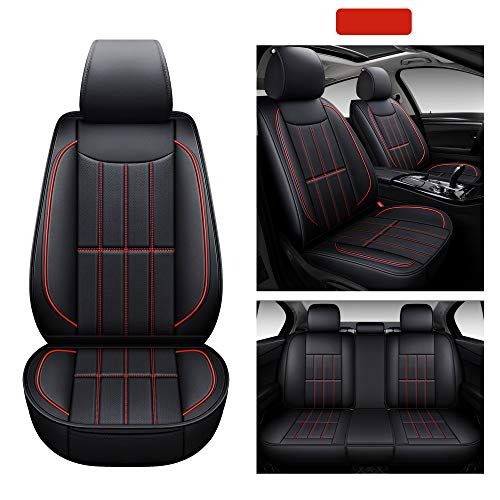 Faux Leatherette Automotive Vehicle Cushion Cover for Cars SUV Pick-up Truck Universal Fit Set for Auto Interior Accessories Full Set, Burgundy OASIS AUTO OS-011 Leather Car Seat Covers