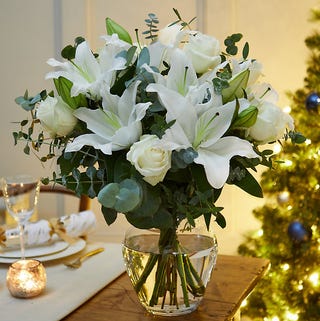 Winter White Rose & Lily Flowers Bouquet (Delivery from 18th November 2021)