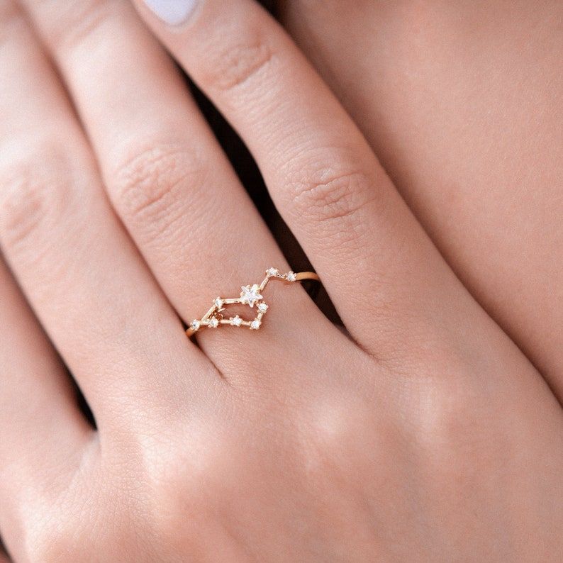 Leo Sign Constellation Ring With Crystals