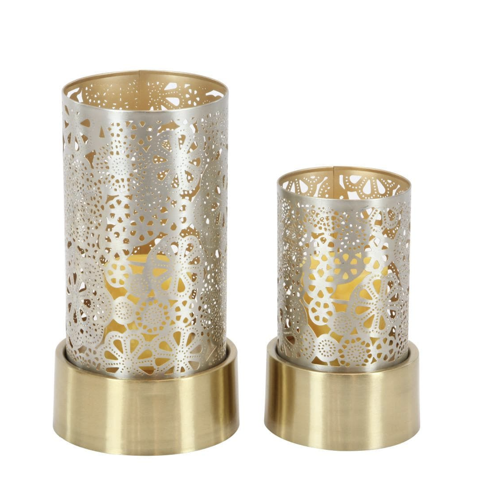 Gold Metal Eclectic Candle Lantern (Set of 2)