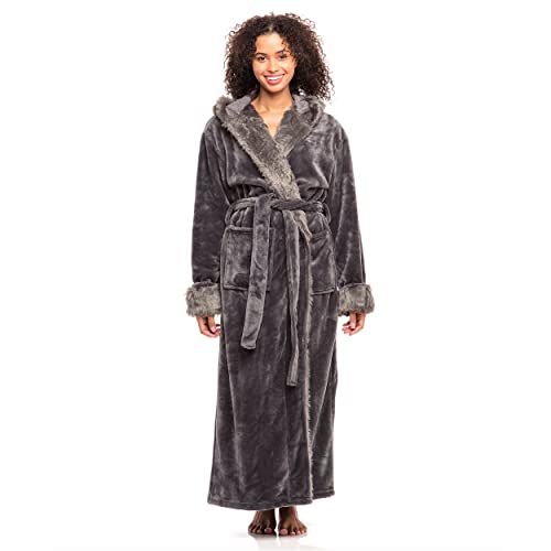 Alexander Del Rossa Women's Robe, Plush Fleece Hooded Bathrobe