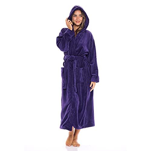 NY Threads Womens Fleece Hooded Bath Robe - Plush Long Robe