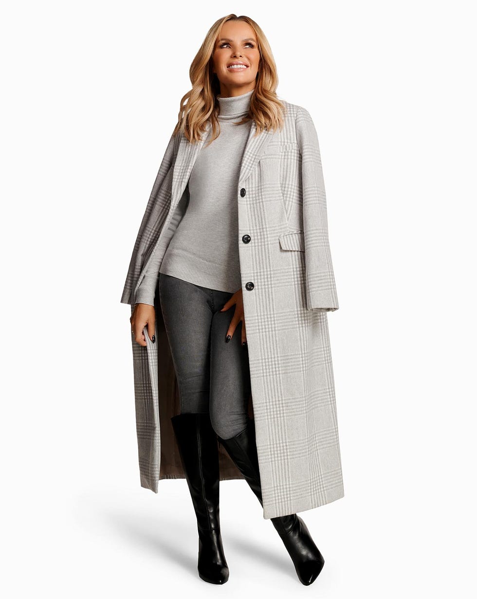 Grey Check Slim Crombie Coat
