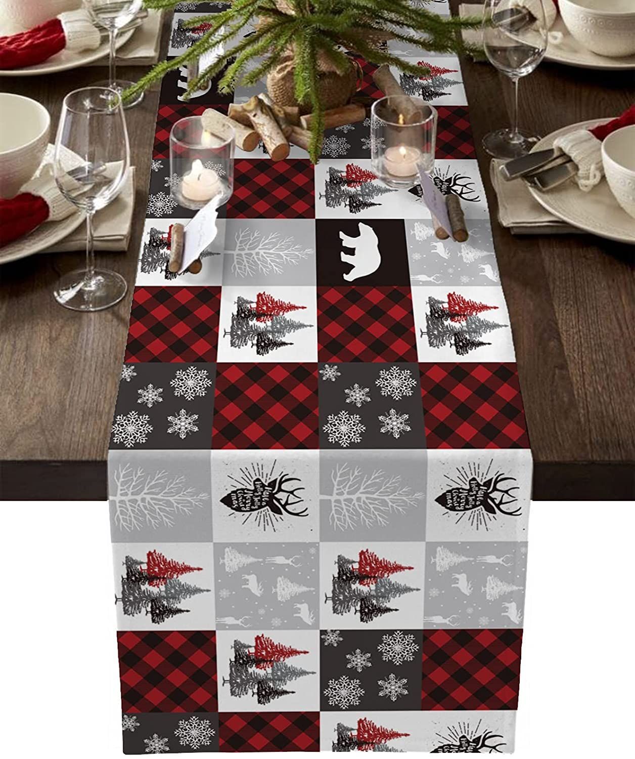 OREZI Red Table Runner for Christmas,Christmas Truck Snowflakes Winter Holiday Table Runner for Wedding Party Family Events Decor,13 x90 Inches,Rectangular