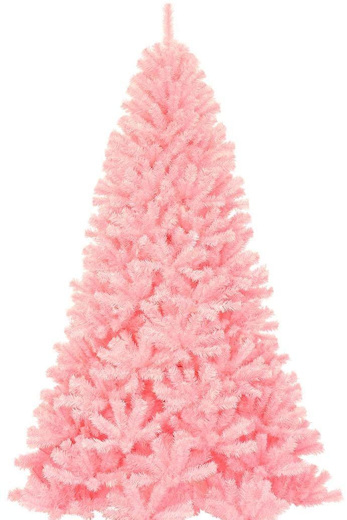 7.5ft Unlit Pink Artificial Christmas Tree, Hinged Spruce Full Tree