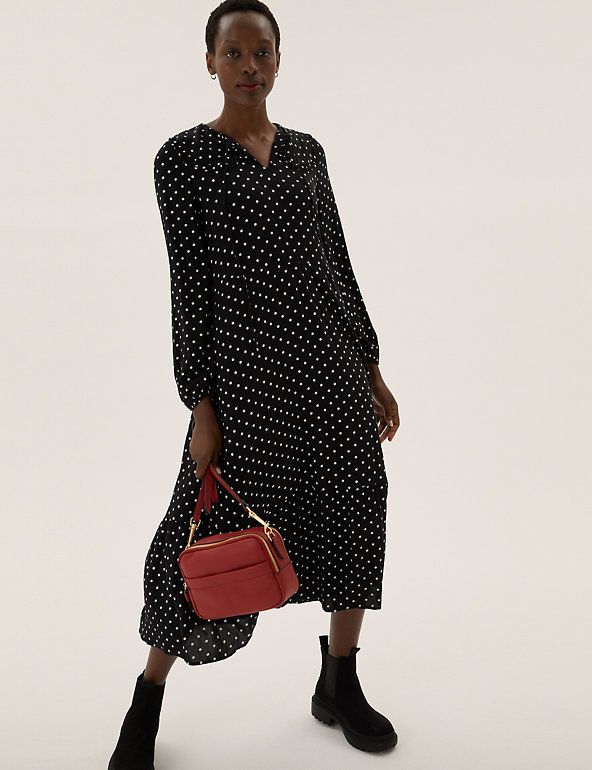 Black polka 2024 dot midi dress