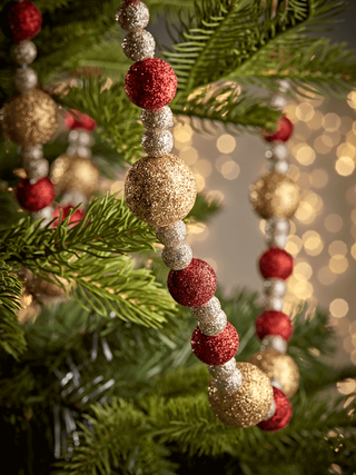 Three Glittered Beaded Garlands - Red