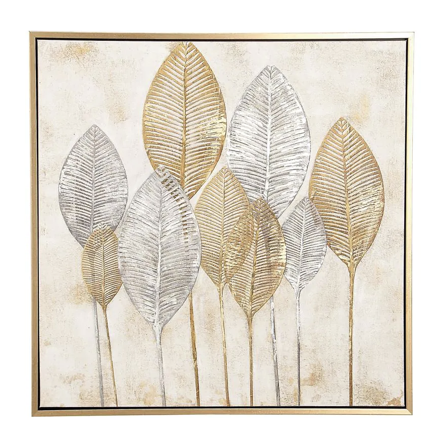 Gold and Silver Veined Leaves Framed Canvas Wall Art 