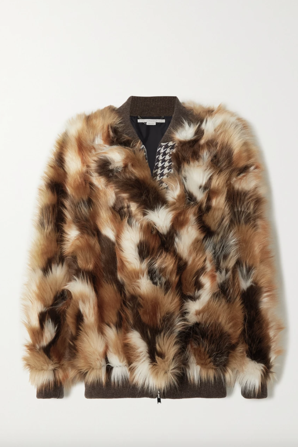 Vilma Faux Fur and Houndstooth Wool Jacket