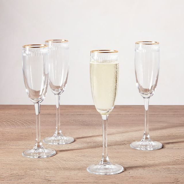Etched Gold Rim Handcrafted Champagne Flutes, Set of 4 