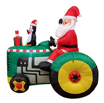 5.5' Lighted Santa Claus Tractor with Penguin Christmas Inflatable
