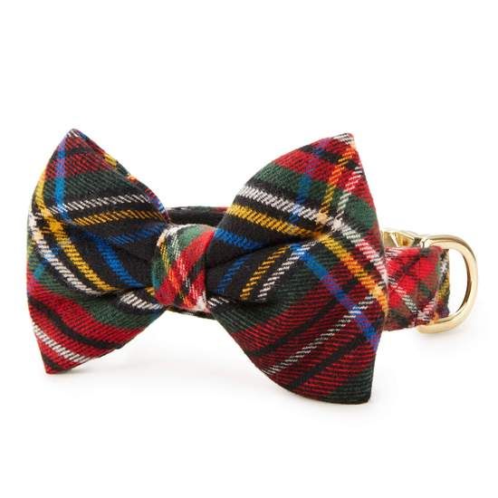 Stewart Plaid Flannel Bow-Tie Dog Collar
