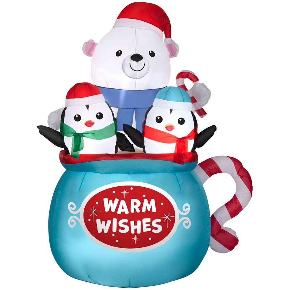 6.5' Lighted Bear and Penguin Mug Christmas Inflatable