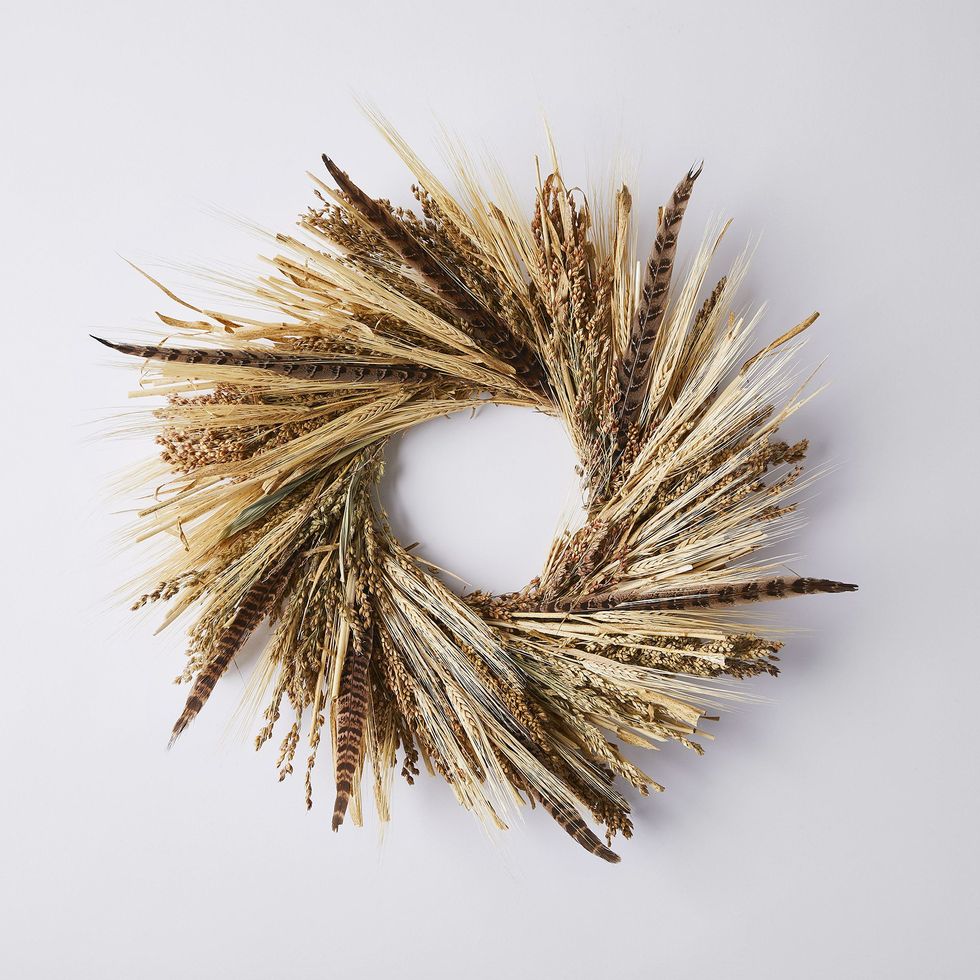 Feather and Wheat Harvest Wreath