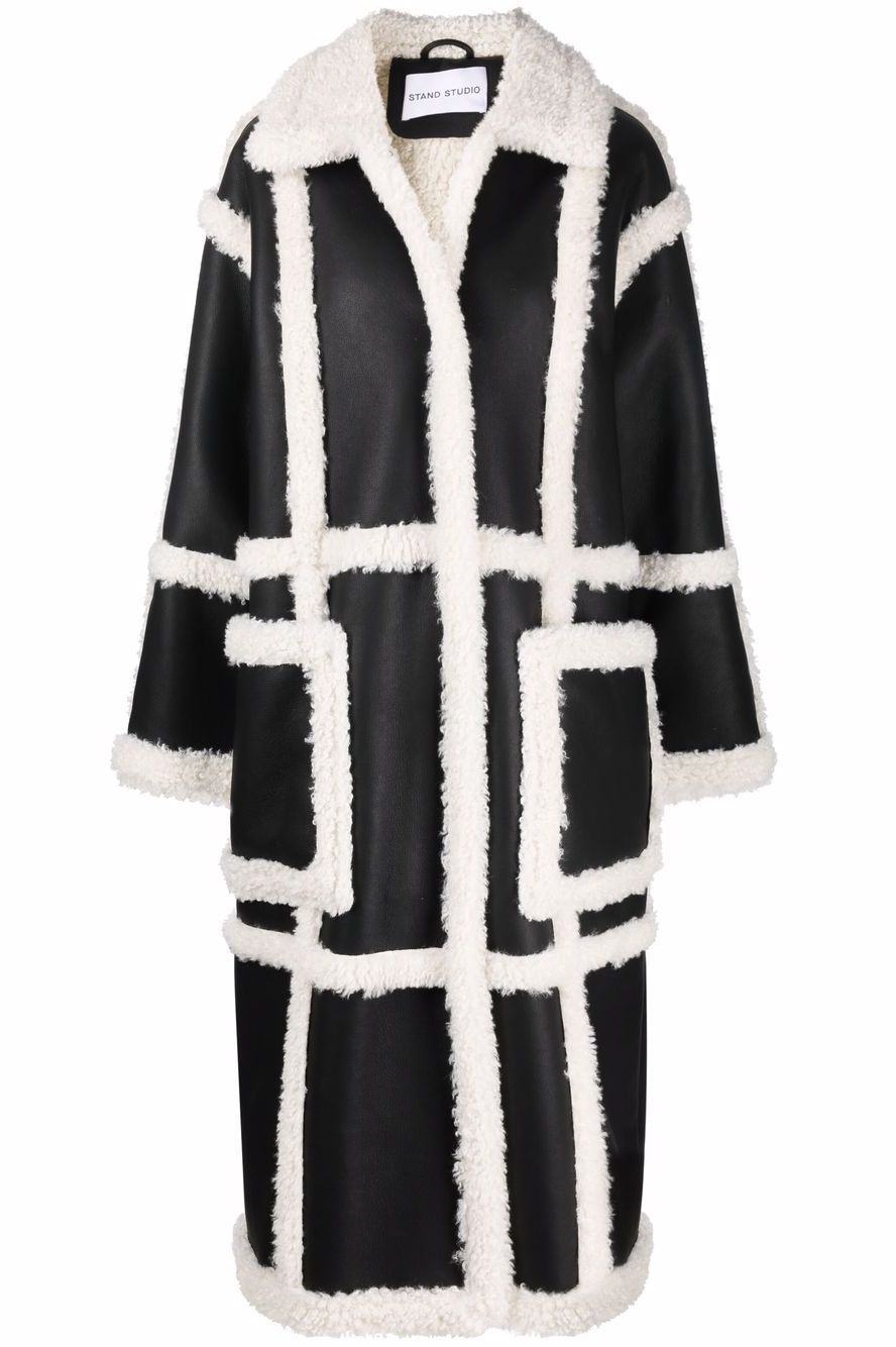 Panelled Faux Shearling-Trim Coat