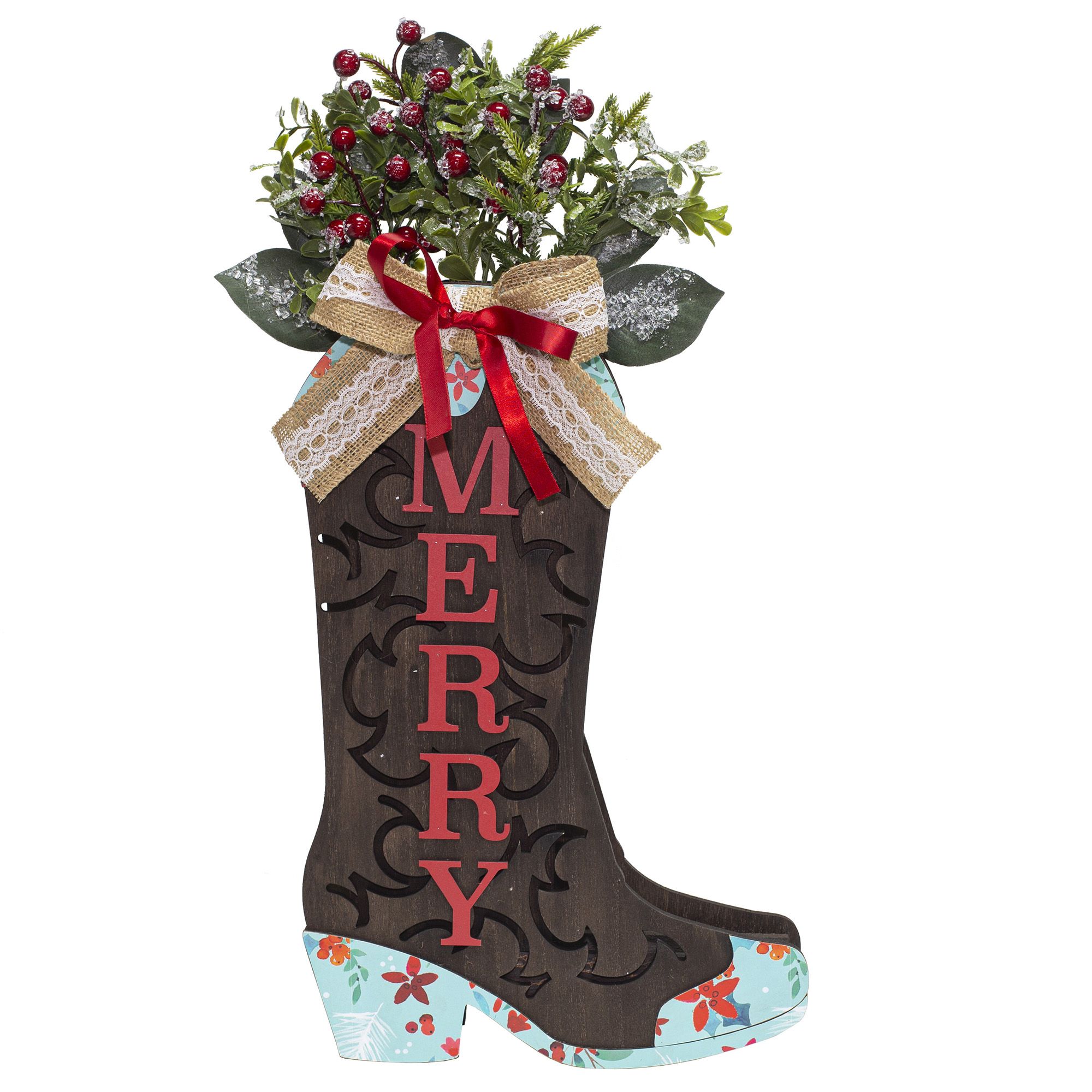 The Pioneer Woman Wooden Tabletop Christmas Boot
