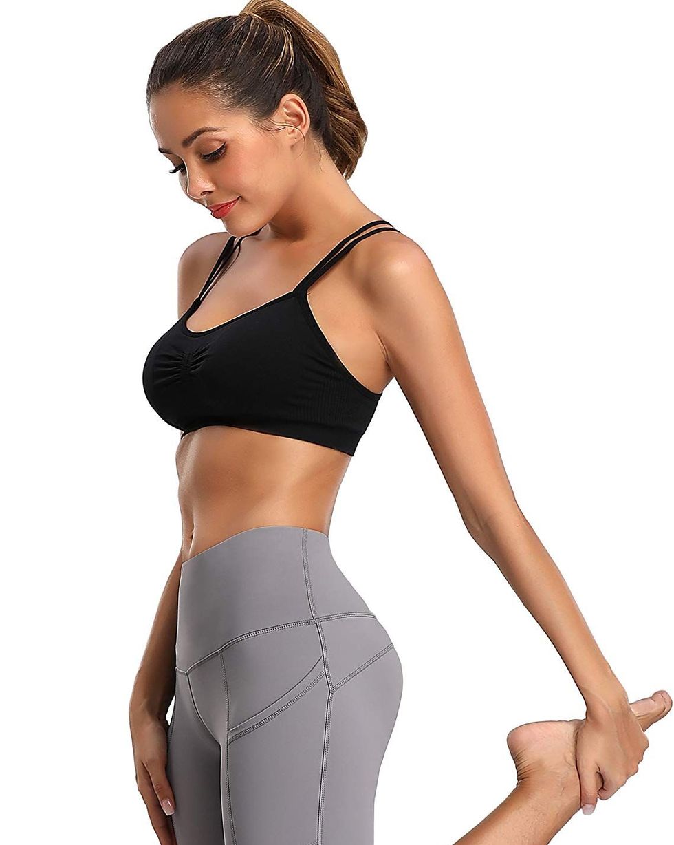 Women Yoga Shorts with Pockets,Tummy Control High Waist Ribbed 7  Inseam,Gym Compression Workout Biker Shorts