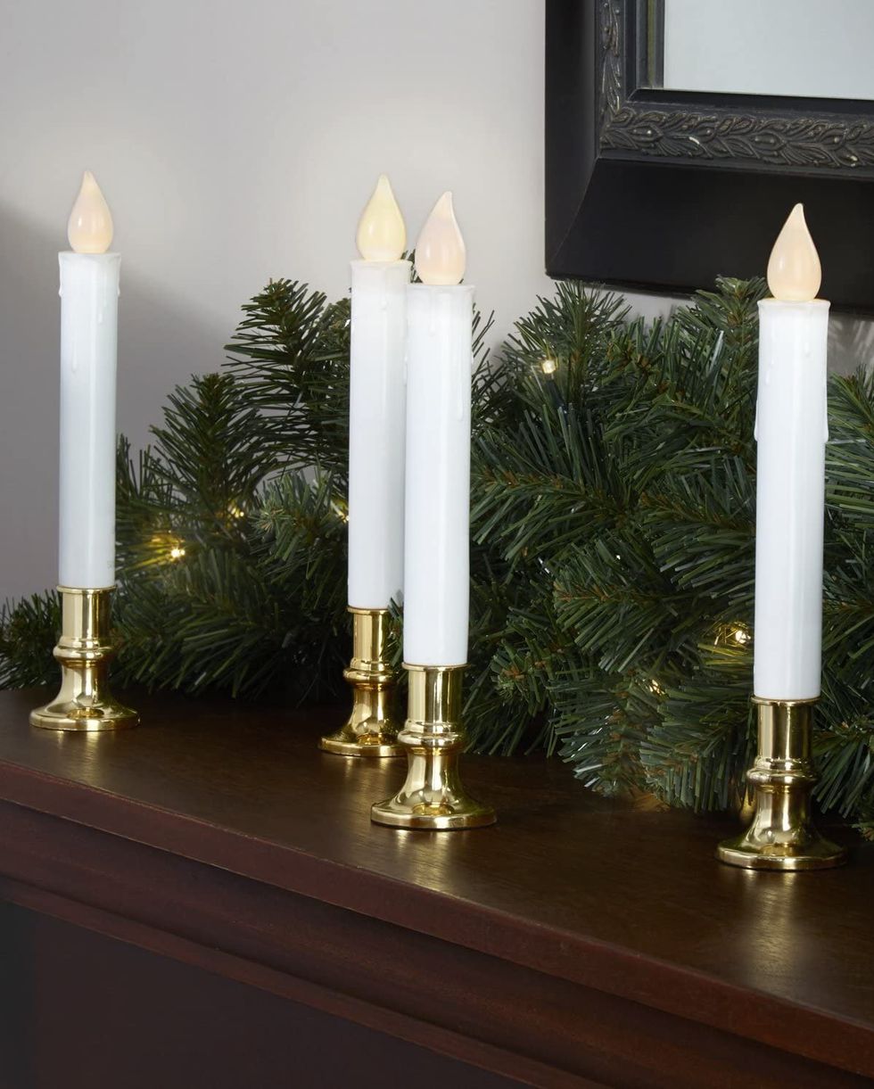 Flameless Taper Window Candles With Gold Removable Holders