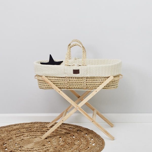 Natural Knitted Moses Basket, Mattress & Stand