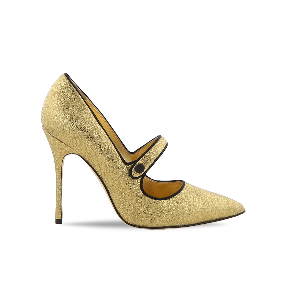Camparinew Gold Nappa Leather Mary Jane Pumps