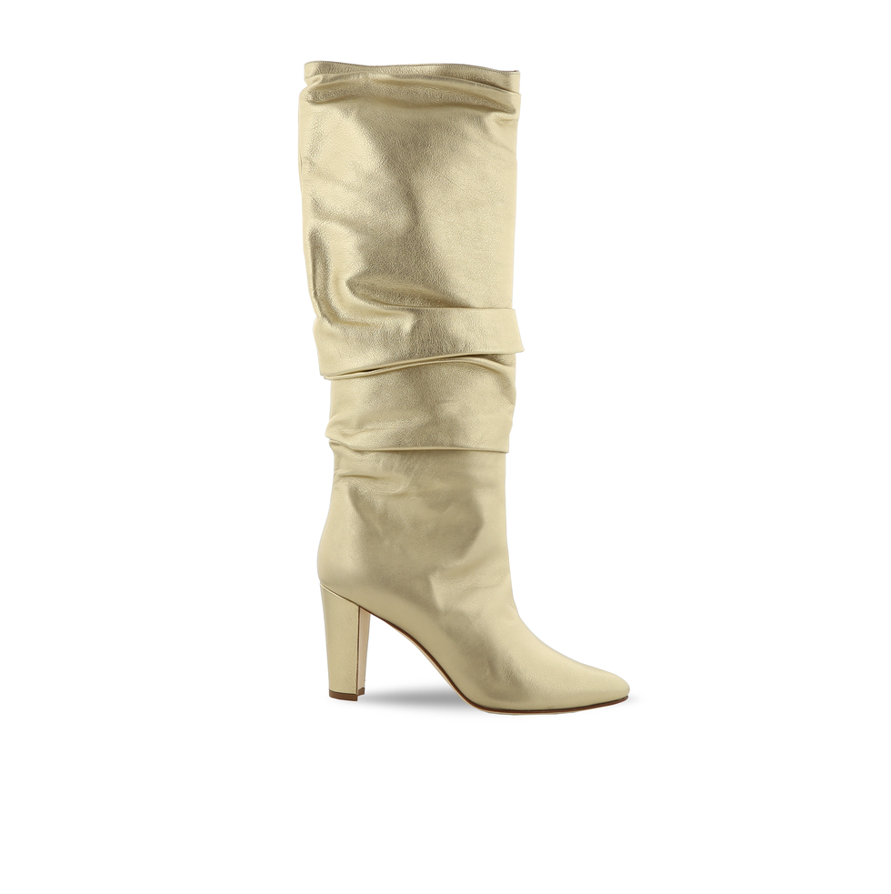 Calassohi Gold Calf Leather Knee High Slouchy Boots