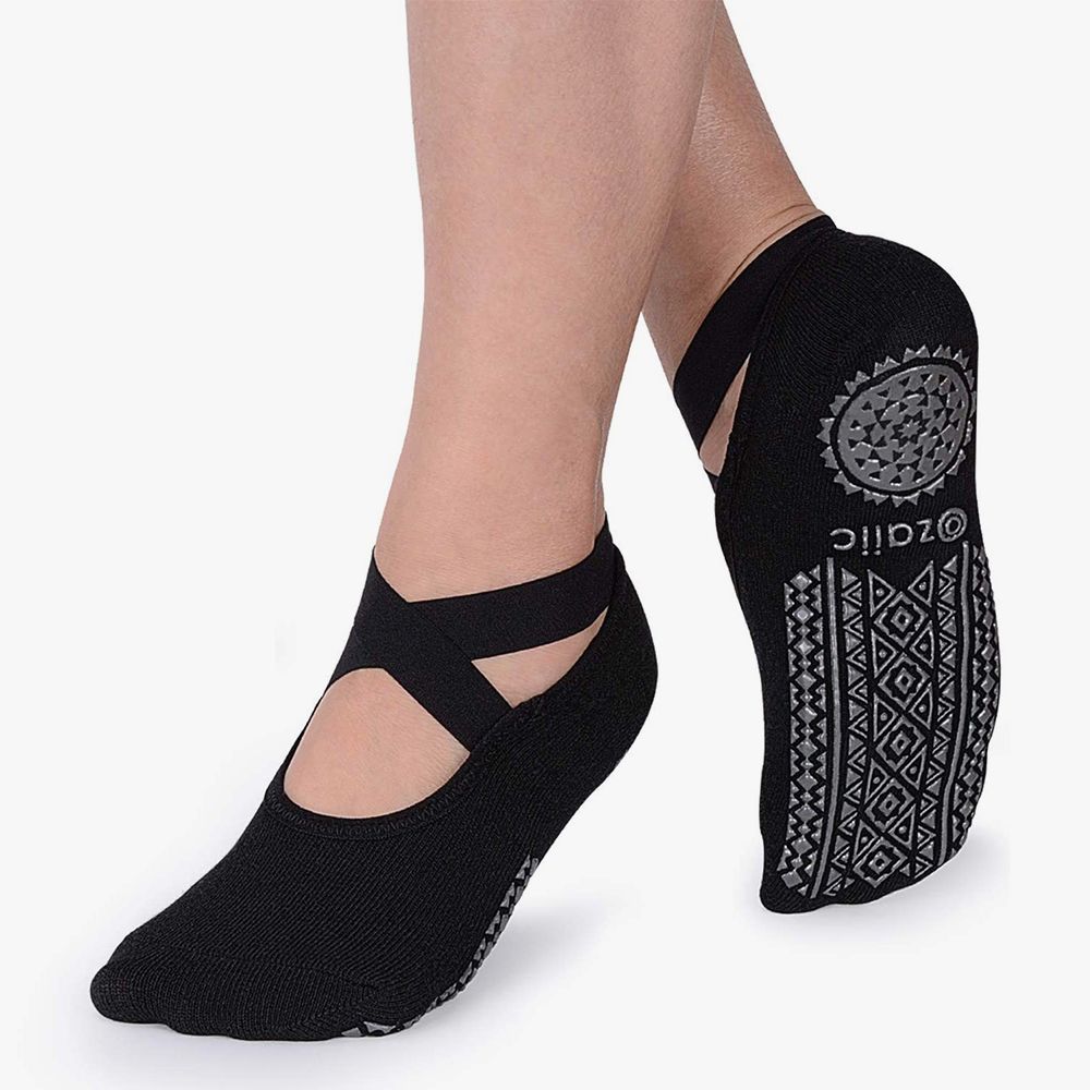 Anti Non Slip Yoga Socks For Pilates Fitness Exercise Rubber Sole Grip Black 