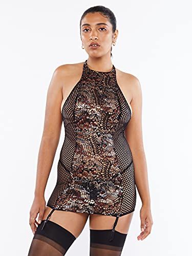 Snake And Lace Print Slip with Garter