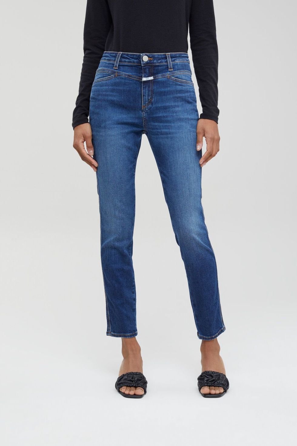 Frayed mid-rise straight-leg jeans
